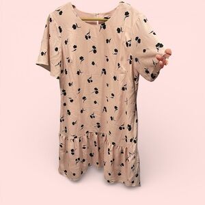 Cute pink blush ruffle short sleeve midi dress black floral whimsigoth coquette